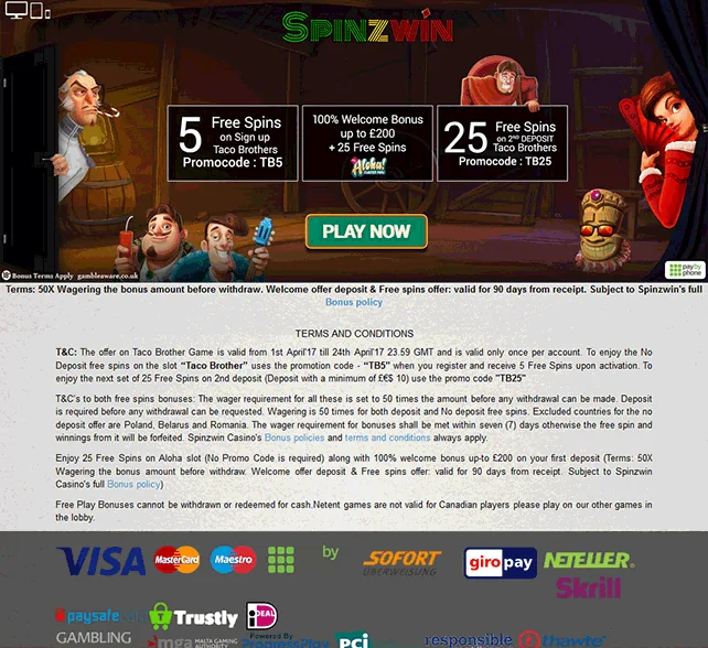 New-Casinos-Com-Spinz-Win-Bonus Spinz Win Bonus Offer