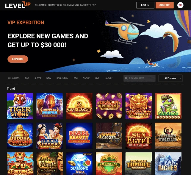 LevelUp-Homepage-Screenshot-NewCasinos-EN LevelUp Casino homepage