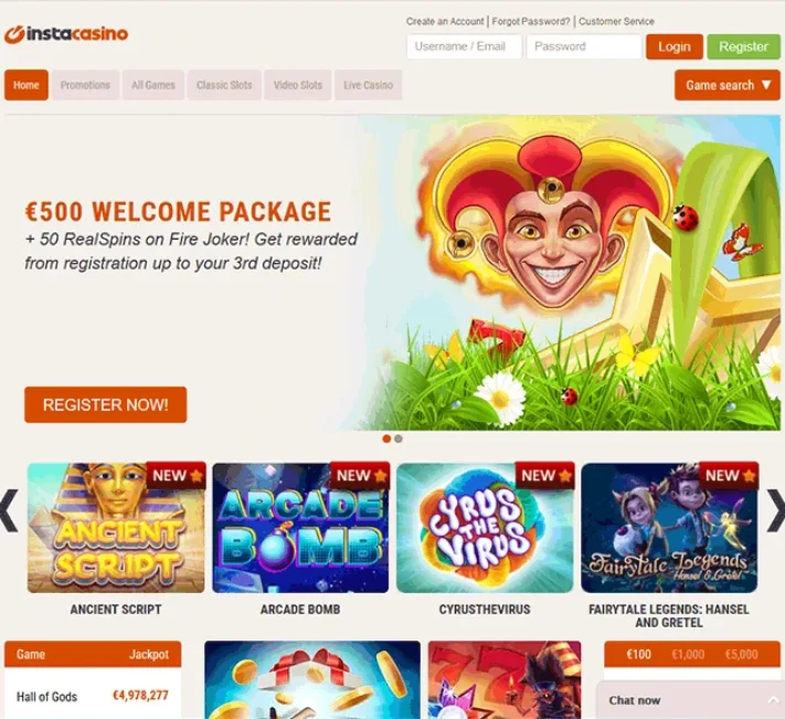 Insta Casino Homepage