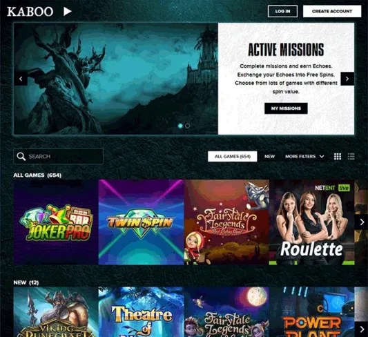 Kaboo Casino Homepage