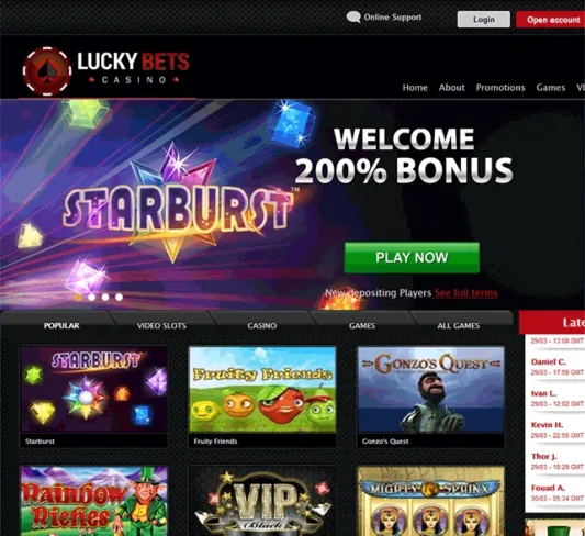 Lucky Bets Casino Frontpage