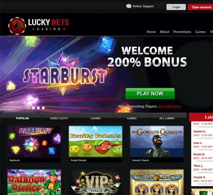 Lucky Bets Casino Frontpage