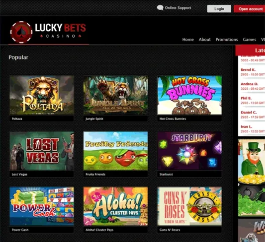 Lucky Bets Casino Games Selection