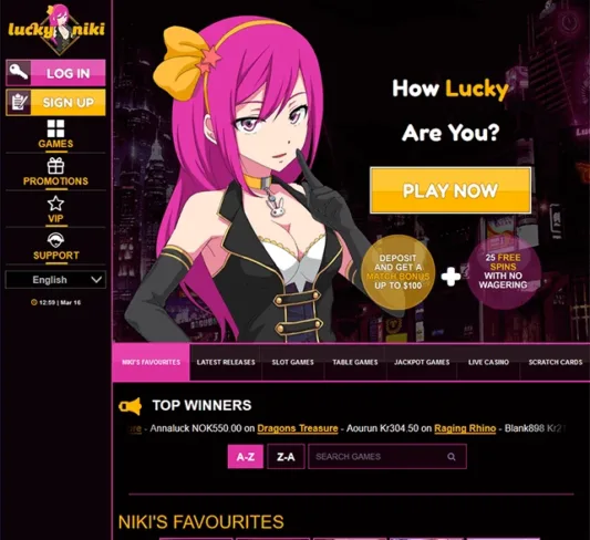 Lucky Niki Casino Front Homepage
