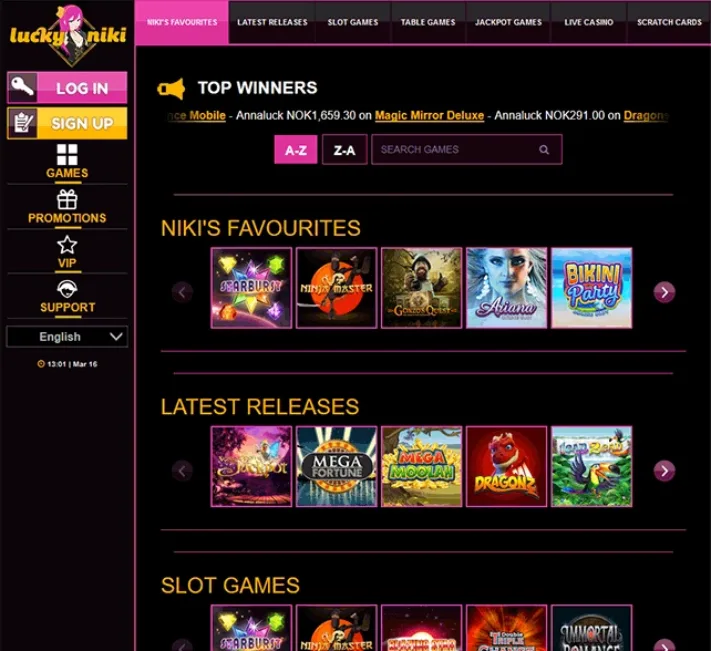 Lucky Niki Casino Games Selection