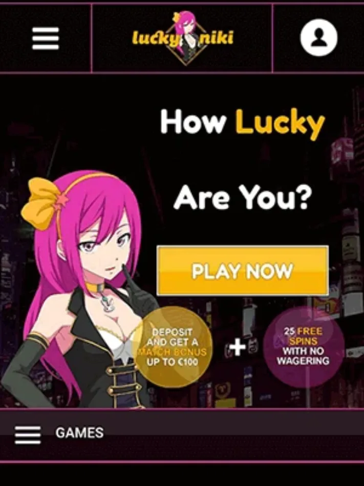 Lucky Niki Homepage on Mobile