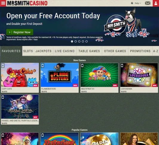 Mr Smith Casino Homepage