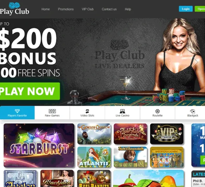 Play Club Casino Homepage