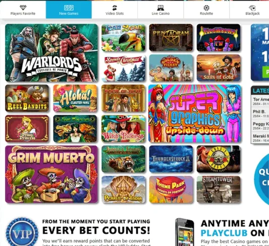 Play Club Casino Game Selection