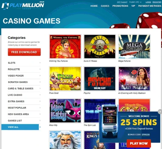 Play Million Casino Games Selection