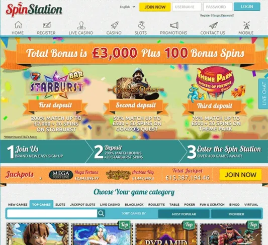 Spin Station Casino Front Homepage