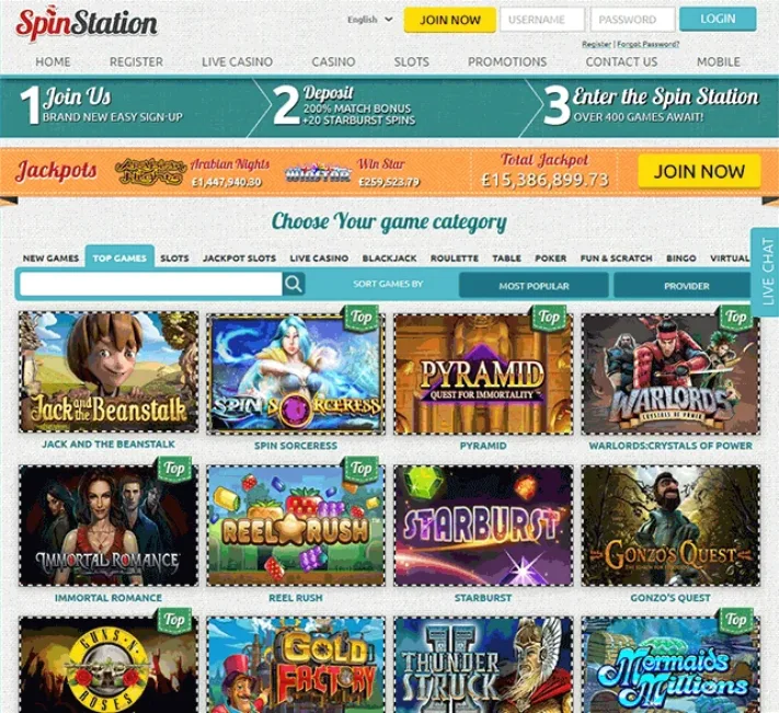 Spin Station Casino Games Selection