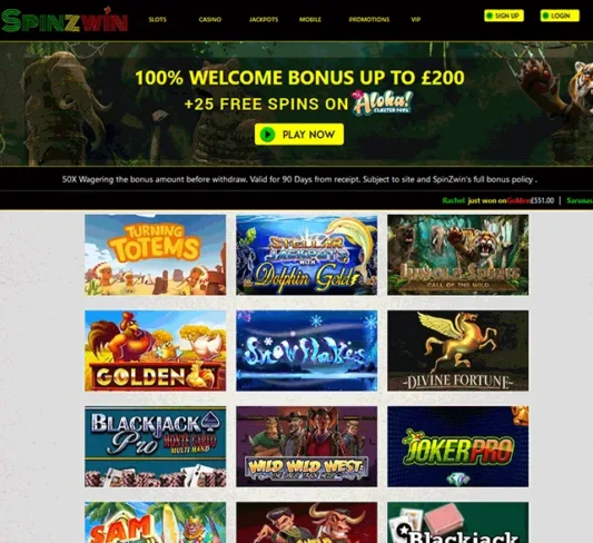 Spinz Win Casino Homepage Front
