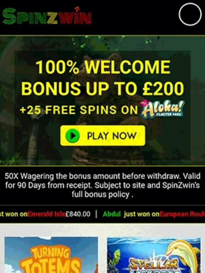 Spinz Win on Mobile App