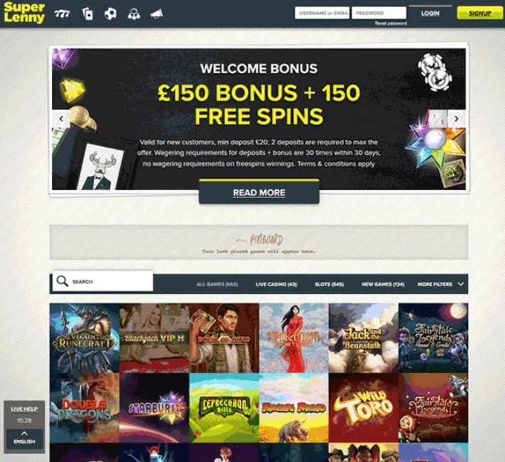 Super Lenny Casino Homepage Front