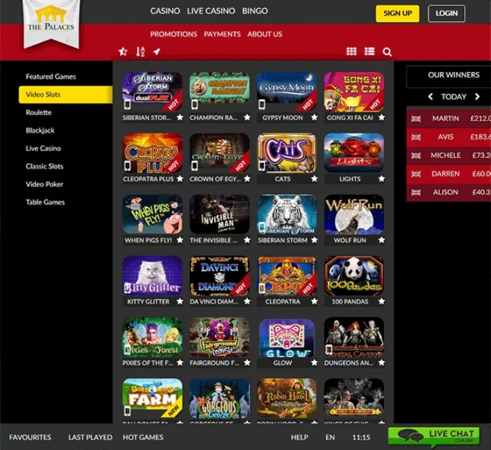 The Palaces Casino Games Selection