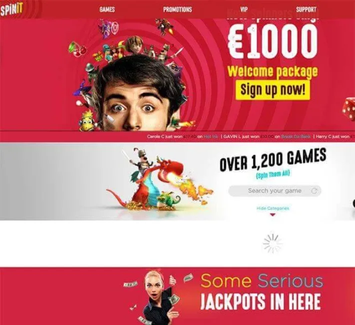 Spinit Casino Homepage