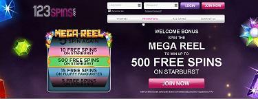 123 Spins Casino's hemsida