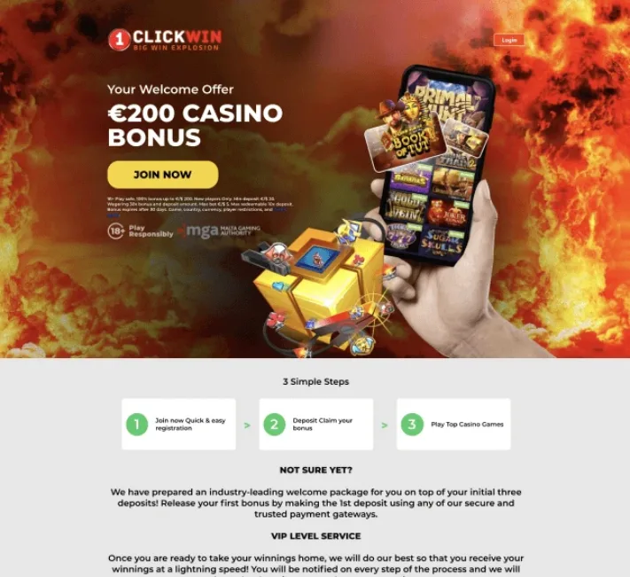 1ClickWin Casino homepage