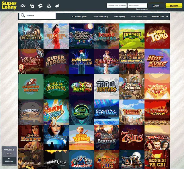 Super Lenny Casino Games Selection
