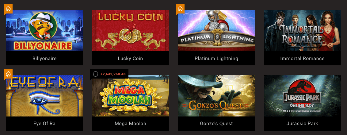 Åtta spel inklusive Jurassic Park Lucky Coin Mega Moolah