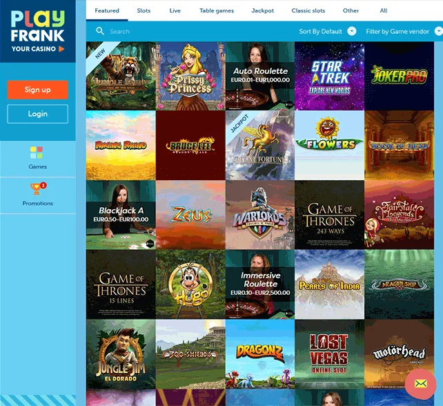 Play Frank Casino Games Selection