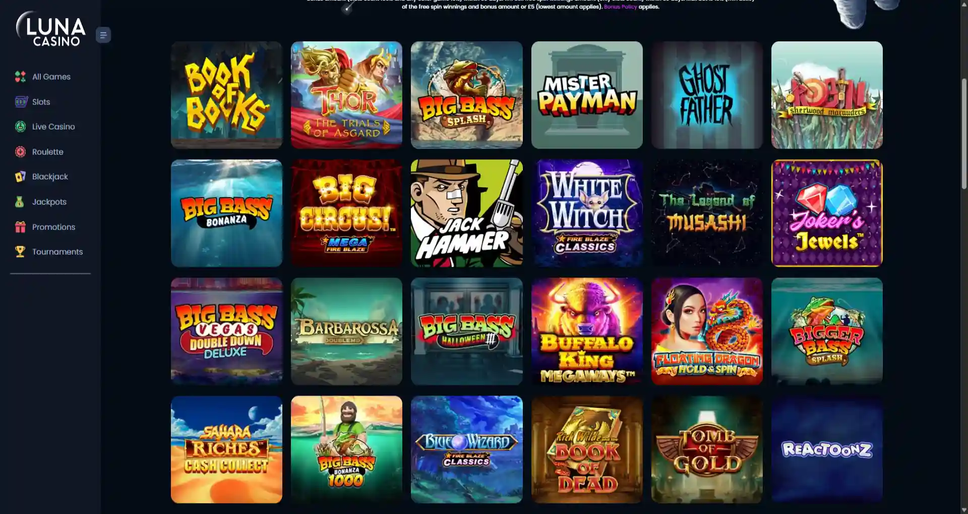 luna casino games