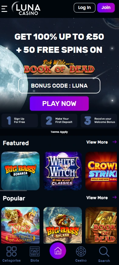 luna casino hp mobile