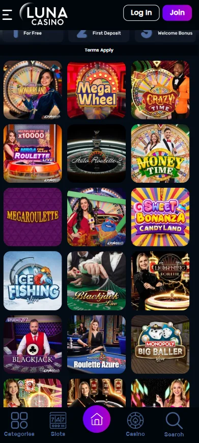 luna casino live casino mobile
