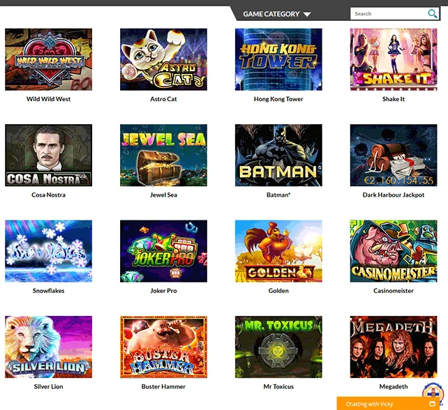 Casino Superlines Games Selection Screen