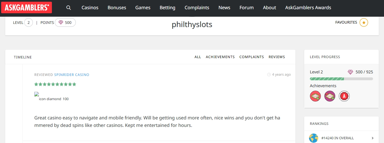 spin rider feedback askgamblers