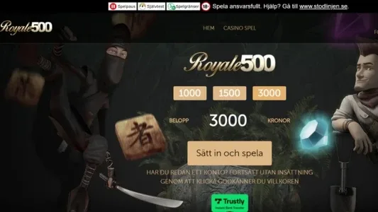 Ninja som håller i ett svärd och en blå diamant hos Royale500 Casino