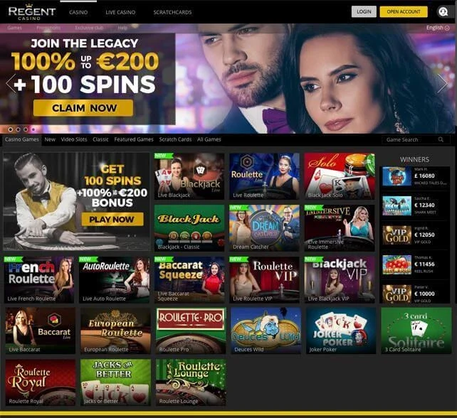 Brand Regent Casino homepage screenshot