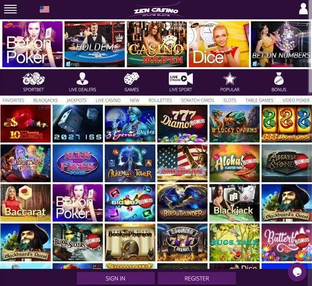 Brand Zen Casino homepage screenshot