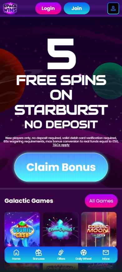 space wins mobile homepage