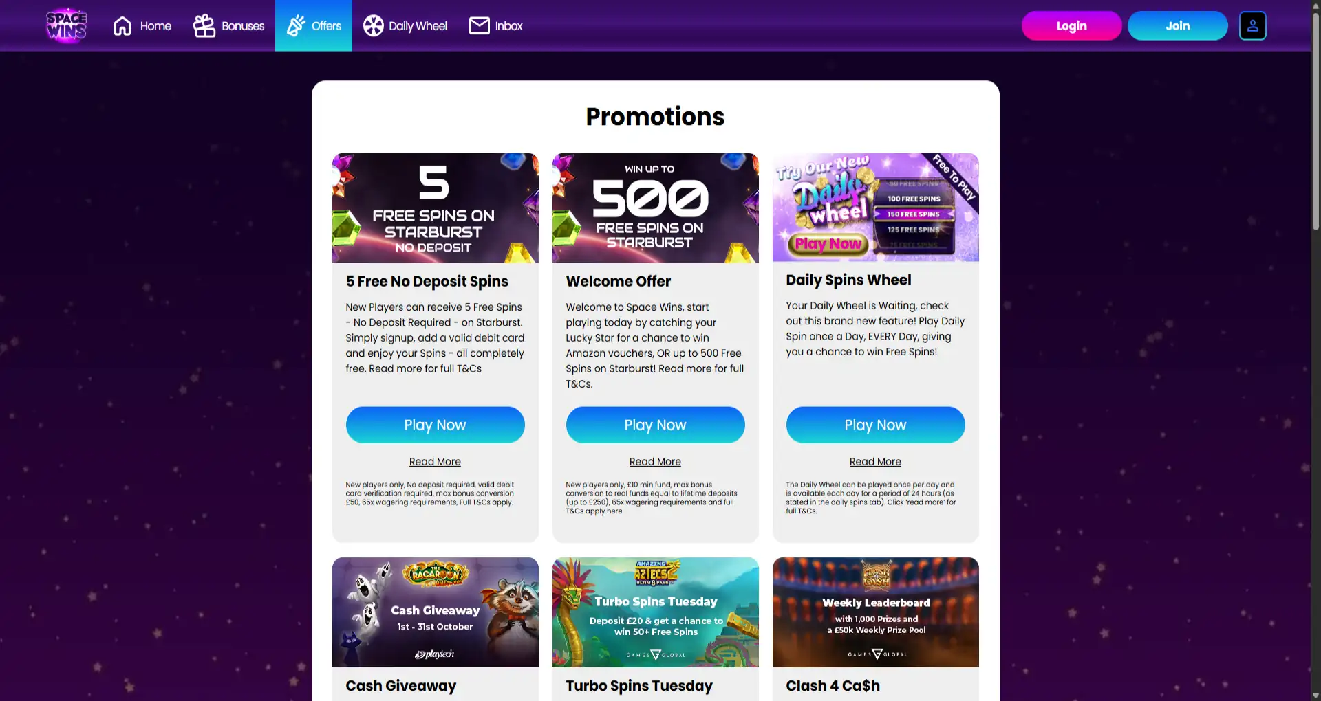 space wins offers