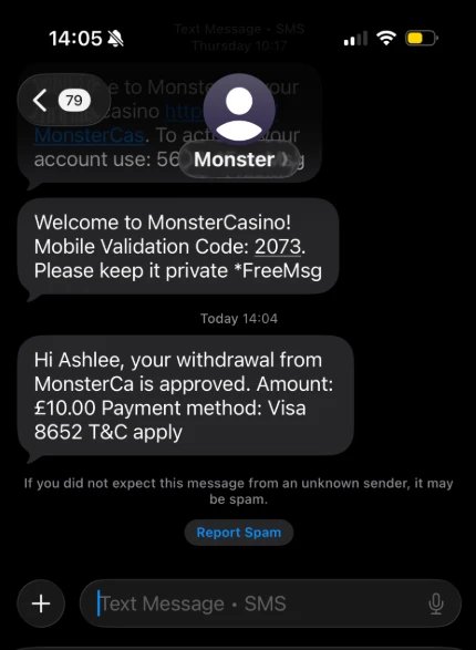 Example of a withdrawal using pay by phone