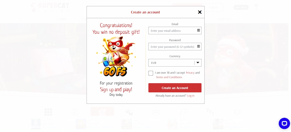 supercat casino registration form