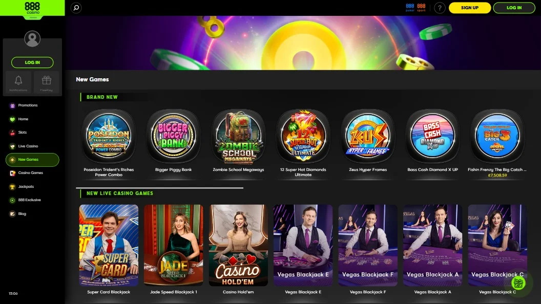 a screenshot of 888casino new games section