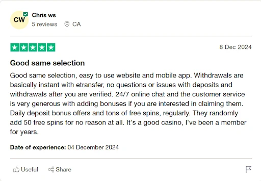 888casino trustpilot review by user chris ws
