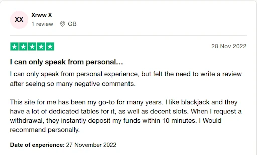 888casino trustpilot review by user Xrww
