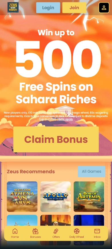 zeus bingo hp mobile