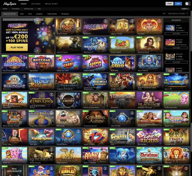 HeySpins games screenshot