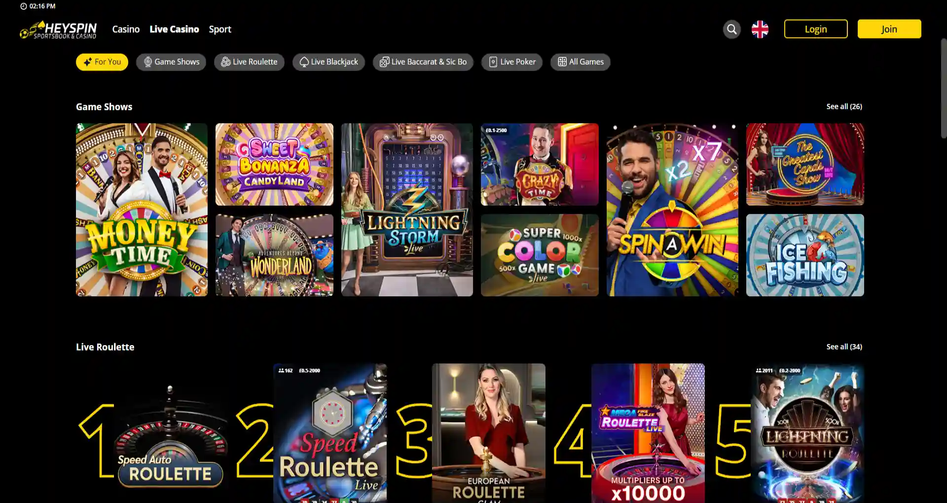 heyspin casino live casino