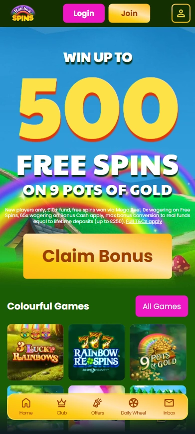 rainbow spins homepage mobile