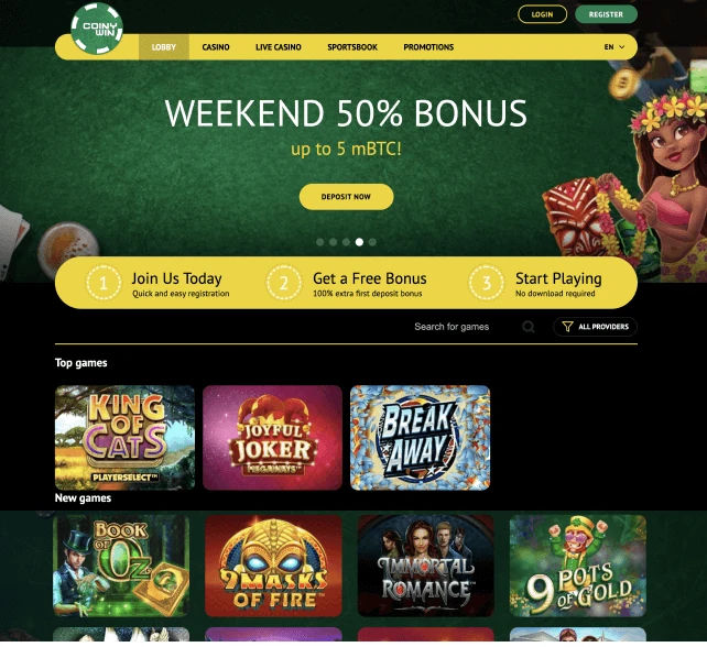 CoinyWin Homepage