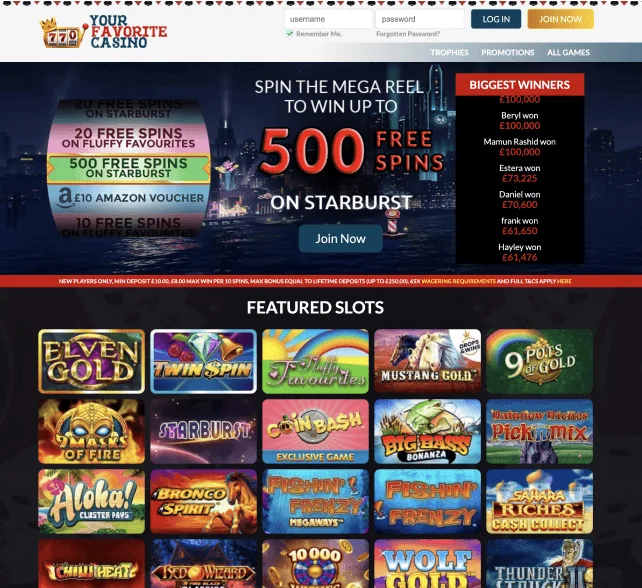 YOurFavourite Casino Homepage