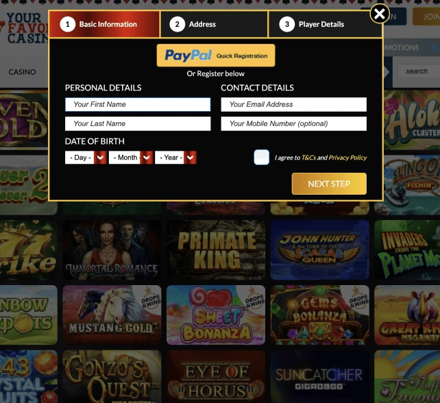 YOurFavouriteCasino Registration