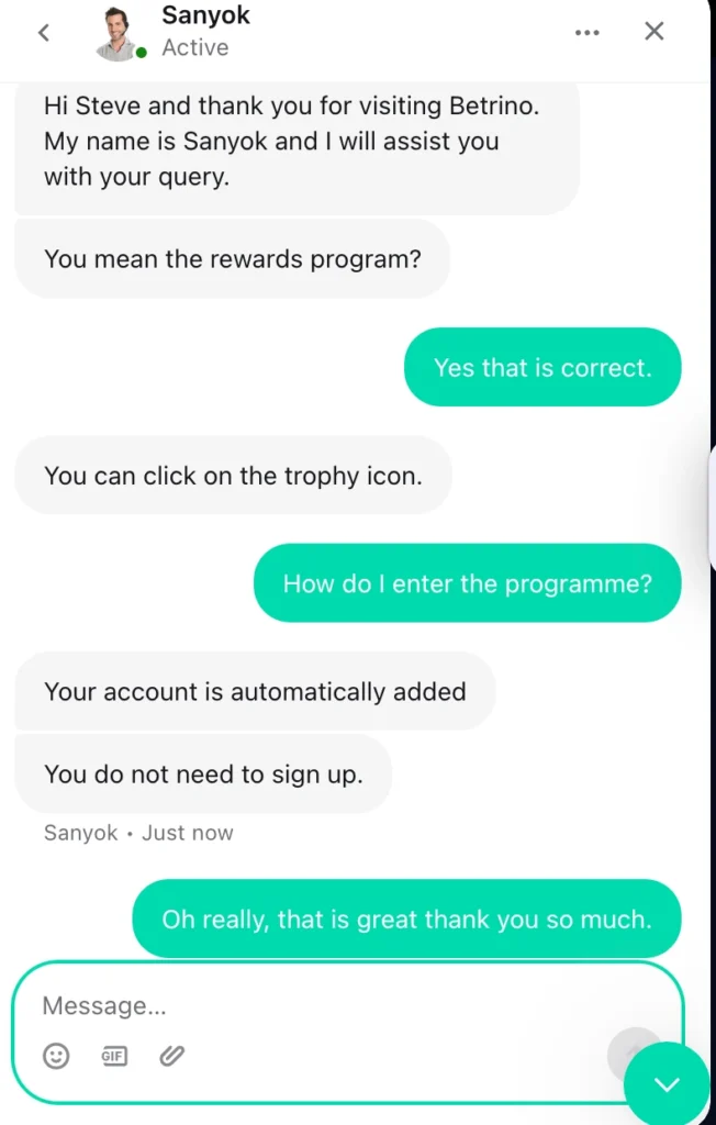 Betrino Customer support