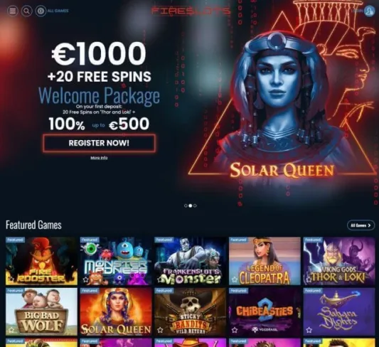 Fireslots nettikasinon verkkosivusto kuvakaappaus